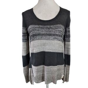 Eileen Fisher Organic Linen Open Knit Shirt Top Sz Small Long Sleeve Black Gray